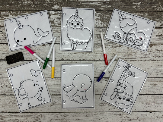Animal Reusable Coloring Pages Busy Book Quiet Dry Erase Birthday Party Favor Gift