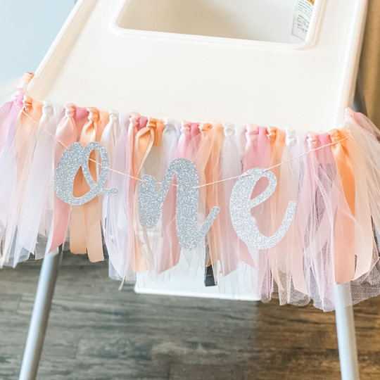 Peach, Pink & White One High Chair Tutu Skirt Banner Skirt, Fall Girl Birthday Banner, Smash Cake Garland 1st Photo Backdrop