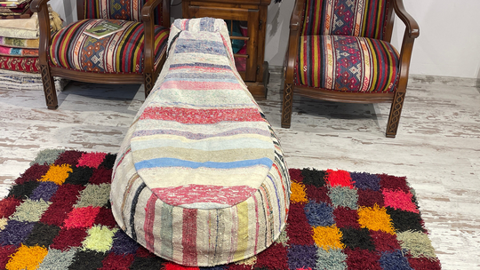 striped Colorful Game Room Bean Bag Pouf Chair Floor Pillow Ottoman Modern Decorative Natural Cotton Kilim Rug