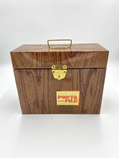 Vintage Brown Ballonoff Porta File Metal Box Case Woodgrain With Key