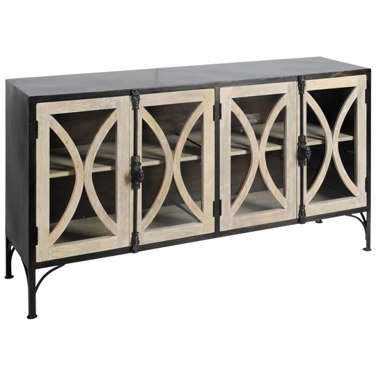 Constance II Brown Solid Wood & Glass Cabinet Door Sideboard - 62"W x 17"D x 33"H