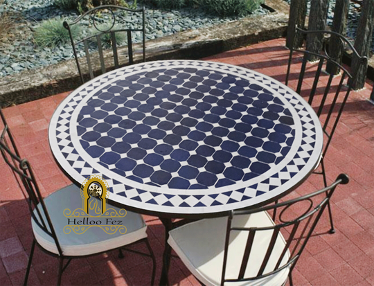 Round Table Top Mosaic Coffee Table, Mid-Century Modern For Outdoor, Handmade Furniture By Helloofez
