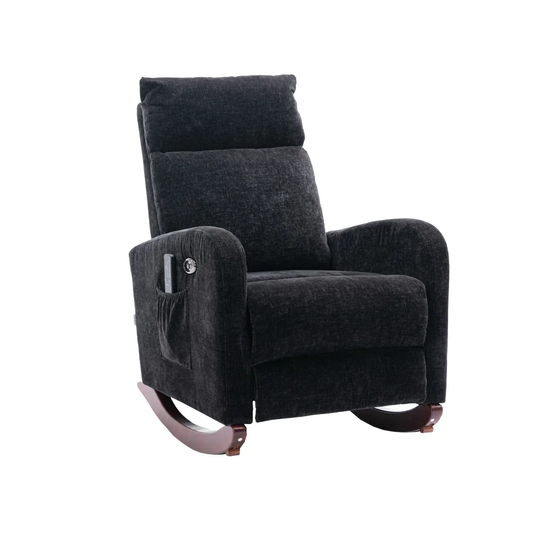 Modern Comfortable Black Rocking Chair with 8 Massaging Modes - 25.59'' x 38.18'' x 38.58''
