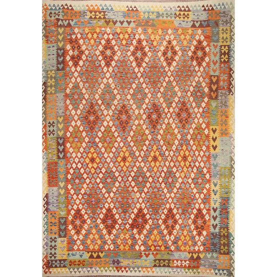 Colorful Kilim Reversible Area Rug Hand-Woven Wool Carpet - 10'0"x 12'8"