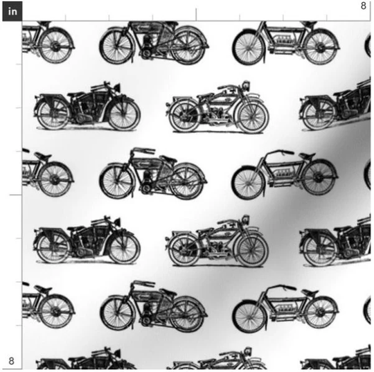 Antique Motorcycles Fabric By The Yard | Vintage Retro Motorbike Biker Motorcycle Custom