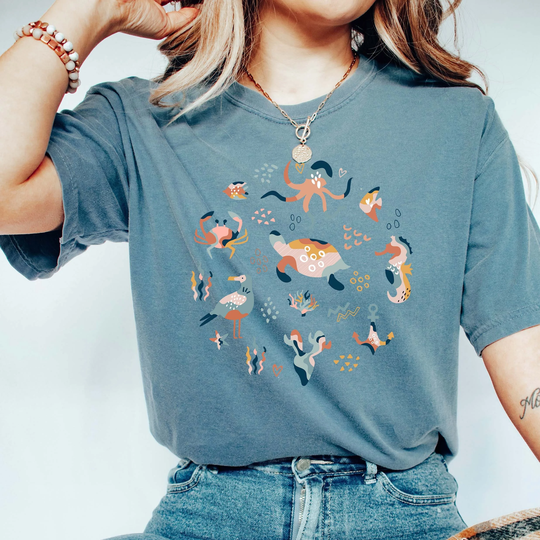 Comfort Colors Boho Shirt, Ocean Top, Turtle T-Shirt, Comfy Oversized Bird, Style