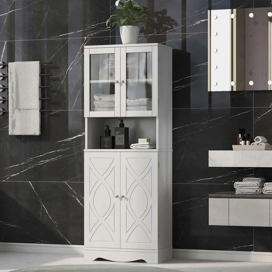 Tall Storage Cabinet with Glass Doors