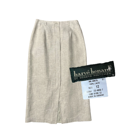 90S Linen Skirt Vintage 1990S Designer Clothing in Flax Minimalist Pencil Size 12