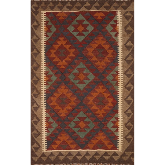 Reversible Kilim Area Rug Multi-Color Oriental Flat-weave Wool Carpet - 3'3" x 5'0"