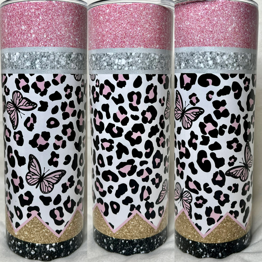 Cheetah Pink With Butterflies Pencil Teacher Tumbler