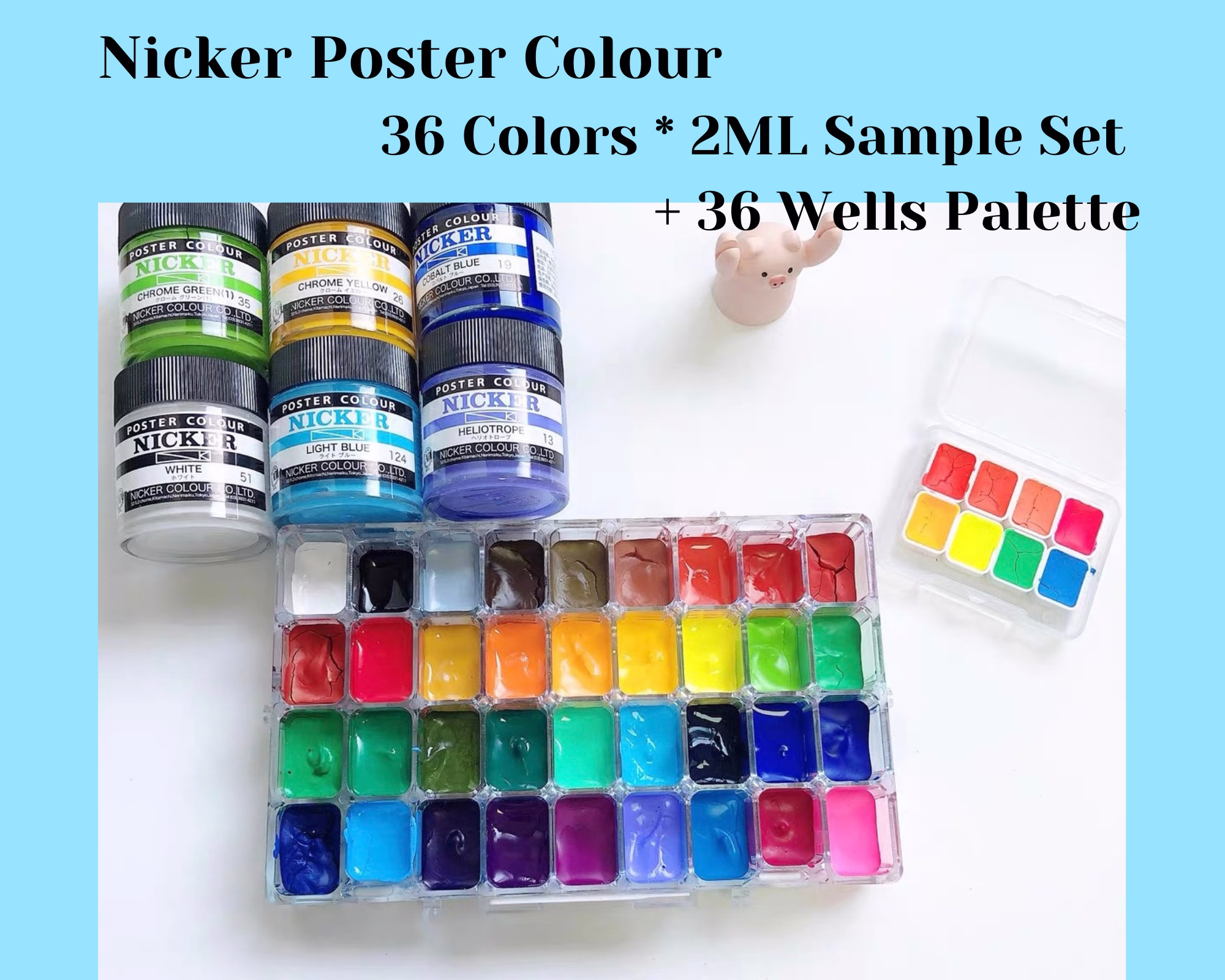 Nicker Poster Colors 36 2Ml Moist Sample Set With Wells Airtight Palette & Diy Instructions