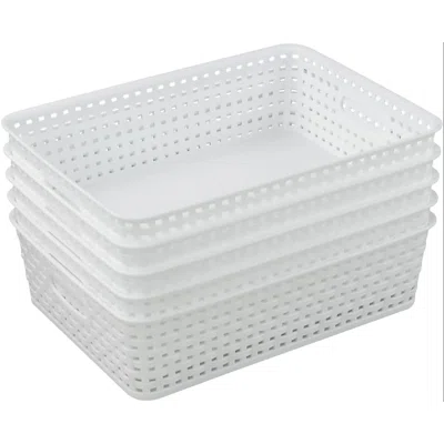 Plastic A4 Office Storage Baskets, Desk Tray Organizer, White, 5 Packs