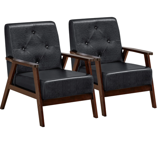 Costway Set of 2 Accent Chairs PU Leather Chairs w/Rubber Wood Legs & - 26'' x 32'' x 32''