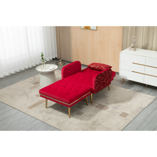 Convertible Bed Chair & Ottoman Sets and Comfy Tufted Chaise Lounge Chair Velvet Padded Seat Accent Chair with Metal Feet