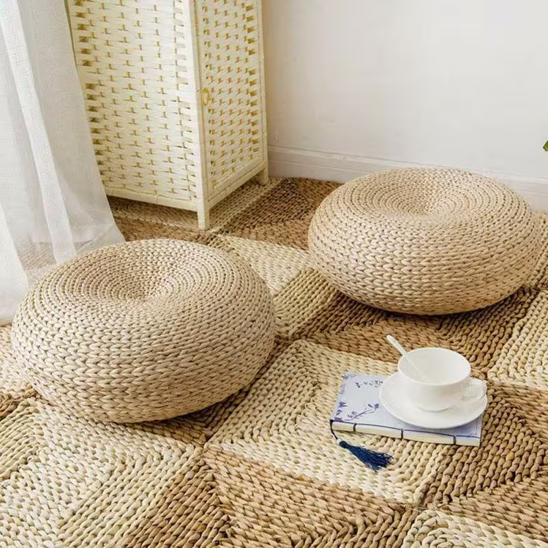 Natural Straw Round Pouf Tatami Cushion Floor Cushions Meditation Yoga Mat Chair Japanese-Style