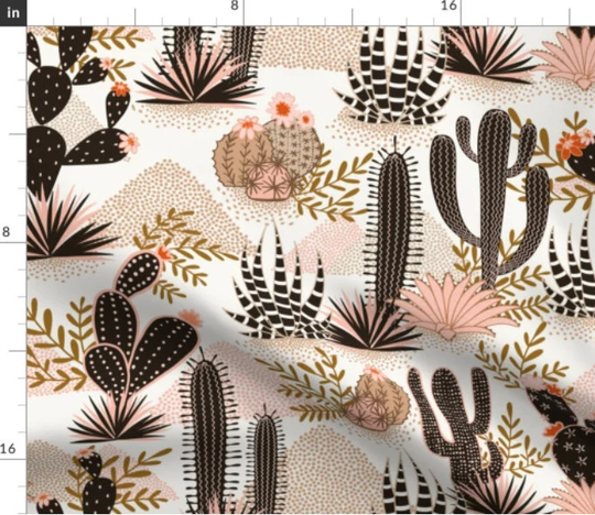 Home On The Range Cactus Fabric By Yard | Cacti Neutral Print To Order