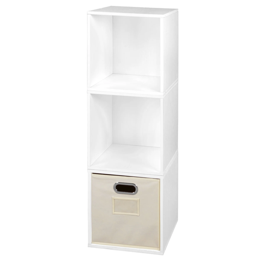 Noble Connect Storage Set - 3 Cubes and 1 Canvas Bin- White Wood Grain/Natural