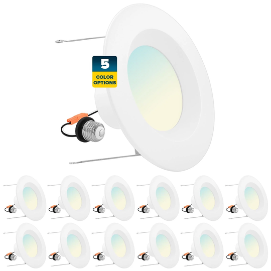 Sunperian 5/6" Recessed Lighting LED Can Light 5 Color Options 14W=90W Dimmable Wet Rated IC Rated 12 Pack