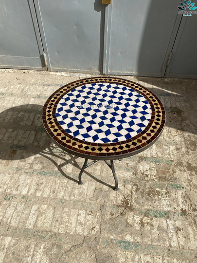 Table For Garden Made From Mosaic Tiles Round Indoor & Outdoor 100% Handcrafted, Mid Century Art Table