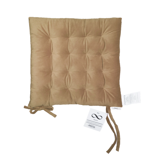 Infinity Collection Camel Brown 16" Square Chair Pad/Cushion Tie Backs Reversible Tufted Plush For Kitchen Bar Stool Dining Room