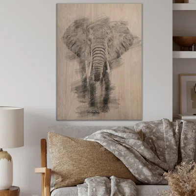 Black and White Elephant Pencil Ketch - Unframed Print on Wood