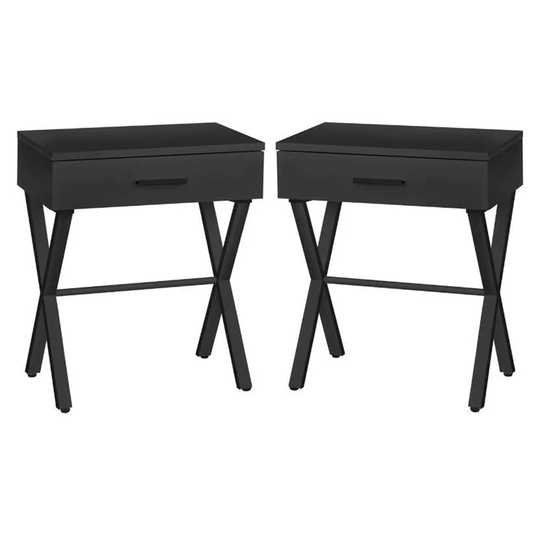 1 Drawer Metal End Table in Black Finish - Set of 2 - 54 x 84