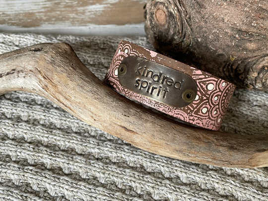 Leather Word Cuff-Weathered Leather - -6.5 Inch Wrist-Kindred Spirit