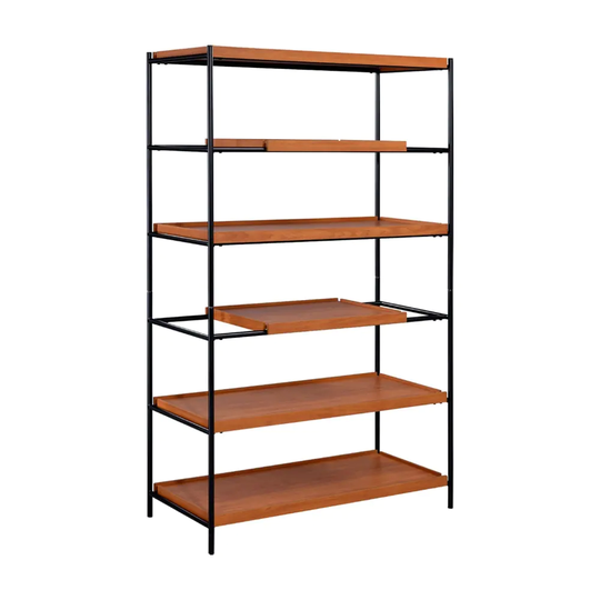 Bookshelf with 5 Wooden Shelves in Honey Oak and Black