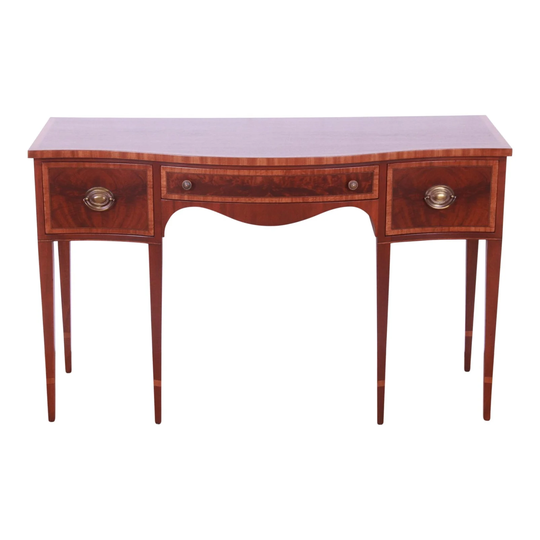 John Widdicomb Georgian Banded Mahogany Serpentine Sideboard Credenza, Newly Refinished