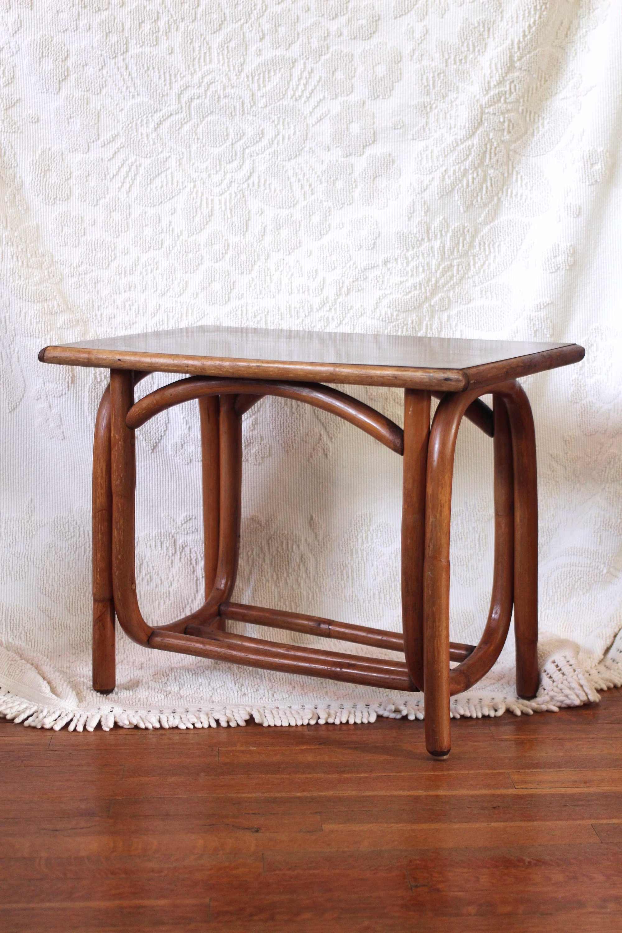 Bentwood Bamboo Table With Faux Wood Top - Rectangle Dark Rattan Side Gift