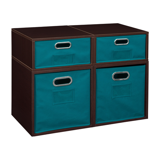 Noble Connect Storage Set- 2 Full Cubes/2 Half Cubes with Foldable Storage Bins- Truffle/Teal