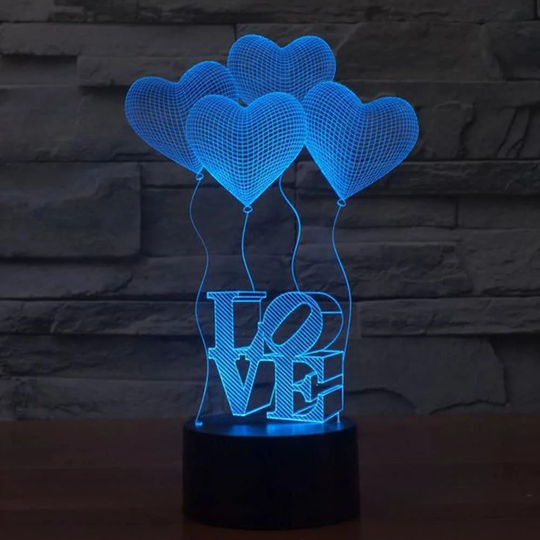 3D Love Heart Light 7 Color Change 3D Illusion Lamp with Smart Touch - Standard