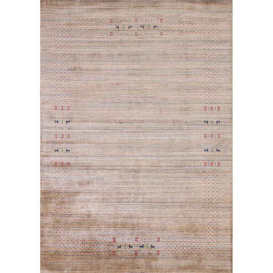 Striped Multi-Color Gabbeh Indian Area Rug Hand-Knotted Wool Carpet - 8'1" x 9'10"
