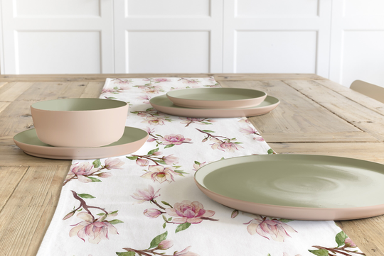 Floral Table Runner Flowers Linen Cotton Dinning Room Home Decorative