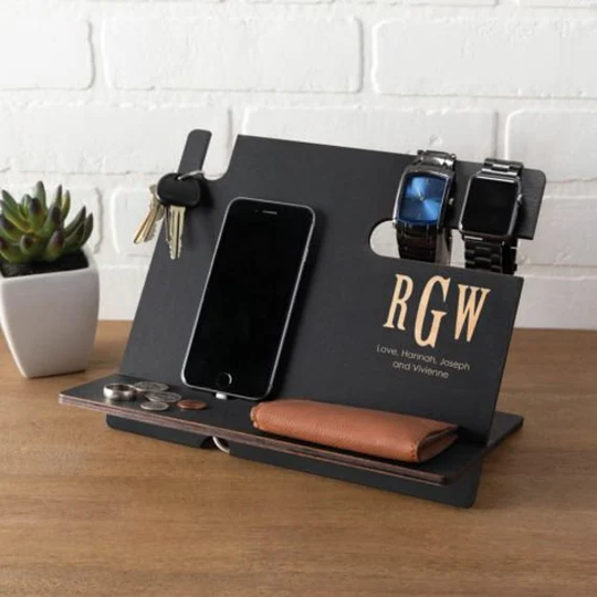Black Wood Desk Organizer, Office Pencil Holder, Aesthetic Stationery Storage, Custom Gift