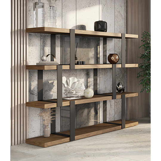 Modrest Brewer Modern Walnut & Black Bookshelf