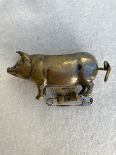 Antique Brass Pig Piglet Sow Boar Sewing Tape Measure