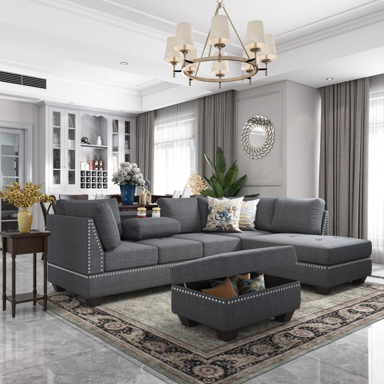 Reversible Sectional Sofa Space Saving with Storage Ottoman