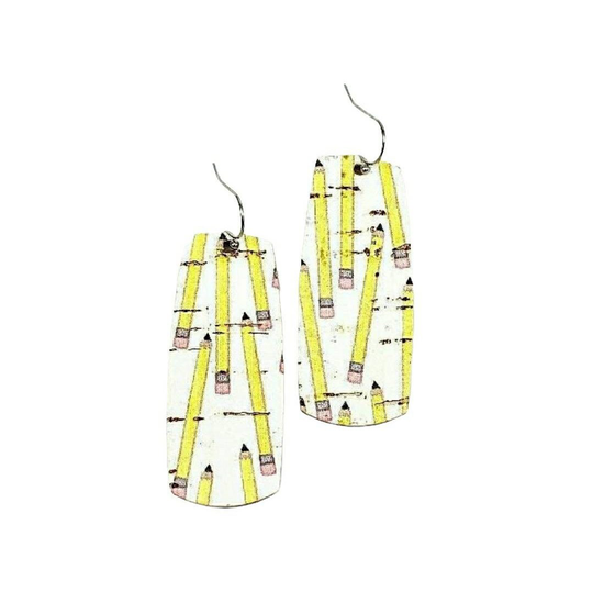 Pencil Cork Leather Bar Teacher Earrings, Back To School Minimalist Dangles, Lightweight Everyday Educator Jewelry, Womans Appreciation Gift