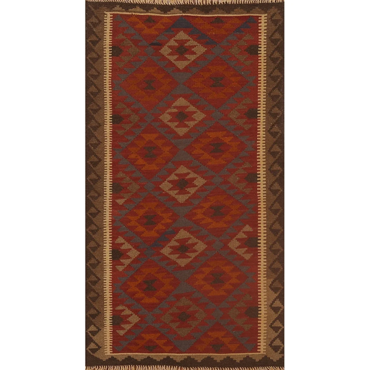 Reversible Kilim Area Rug Geometric Multi-Color Flat-weave Wool Carpet - 3'4" x 6'5"