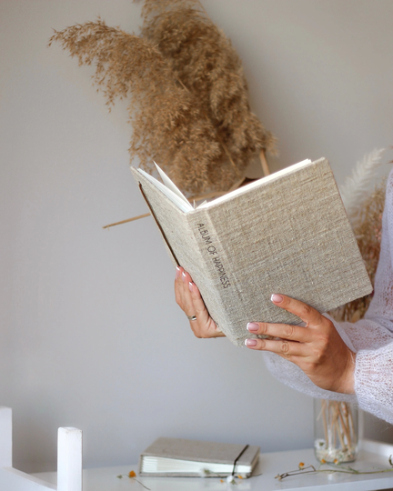 Linen Scrapbooking Photo Album.keepsake Journal. Wish Book. Wedding Album. 4Th Aniversary Gift. Natural Eco Fabric Photoalbum. Grey