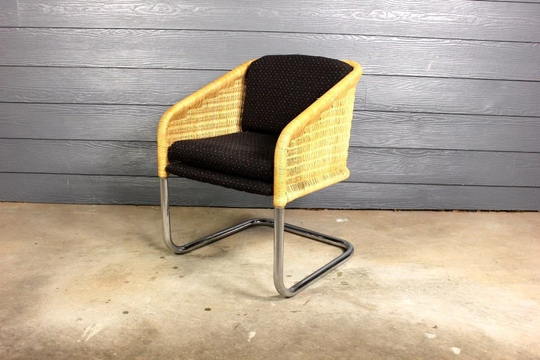 Vintage Retro Wicker Chrome Arm Chair With Cushions Harvey Probber Style Boho Bohemain Mid Century Modern 70's 80's