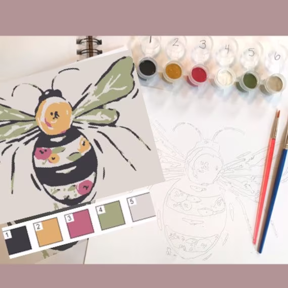Paint-By-Numbers Kit, Diy Bee Painting Kit, Art Easy, Great For Beginners, All Supplies Included, Stress Free Art, Art