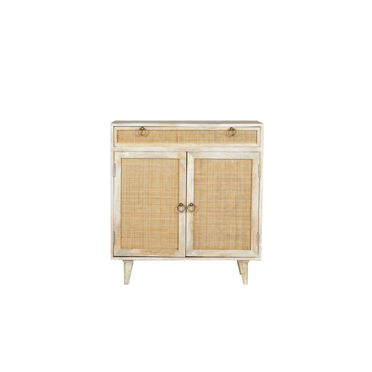 34" Manna Tall Solid Mango Wood Cane Mini Sideboard | 1 Drawer and 2 Doors | 1 Shelf | 32" x 16" x 34"