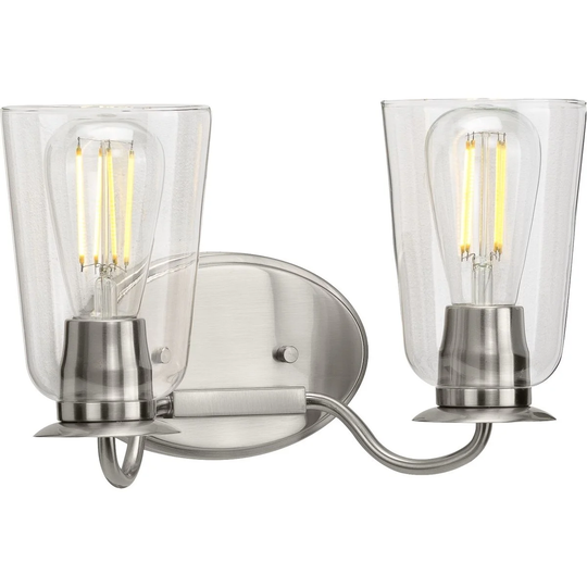 Durrell Collection 2-Light Brushed Nickel Clear Glass Coastal Bath Vanity Light