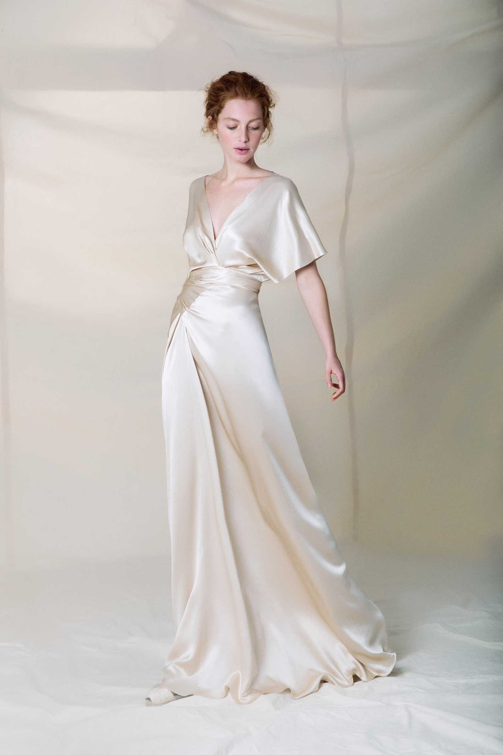 Flutter Sleeve Boho Wedding Dress Simple Silk Satin Short Bohemian Beach Gown Hippie V Neck Andy
