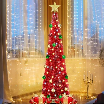 60" H Slender Red Christmas Tree with 50 Lights