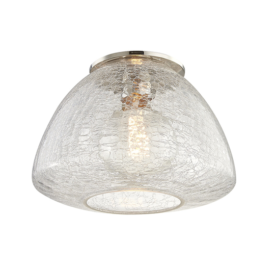 Mitzi by Hudson Valley Maya 1-light Polished Nickel Large Flush Mount, Clear Crackle Glass
