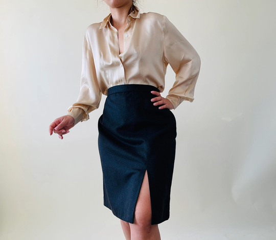 Vintage Wool Grey Pencil Skirt. Office Skirt