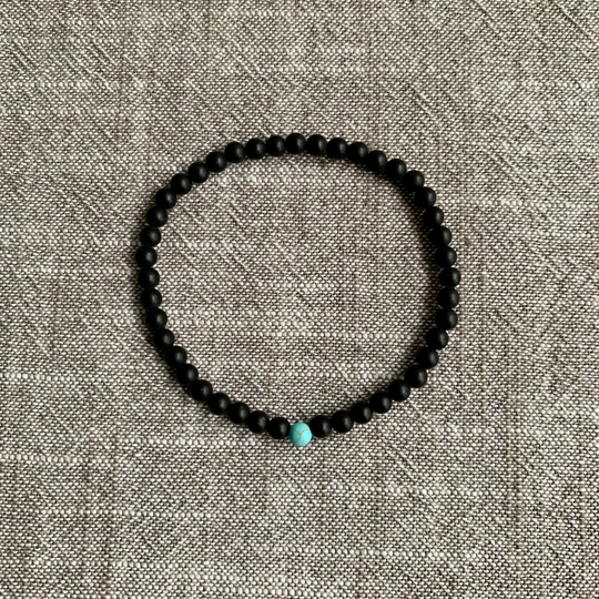 Matte Onyx & Turquoise Bead Bracelet, Black Beaded Gifts For Men